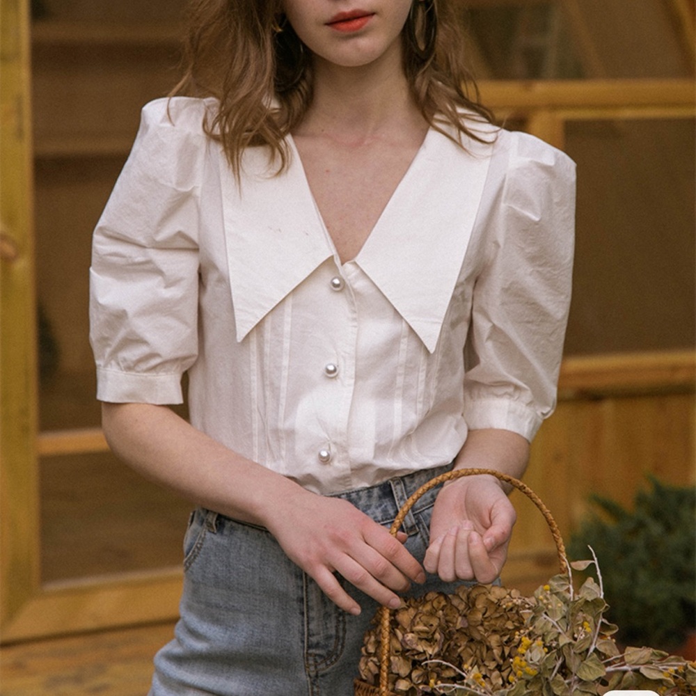 W Concept LENINA white collar puff sleeve blouse